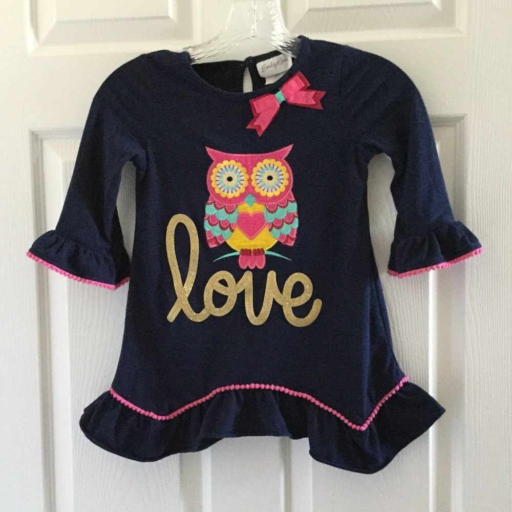 Emily Rose Navy & Pink Ruffle Trim Owl Love Top